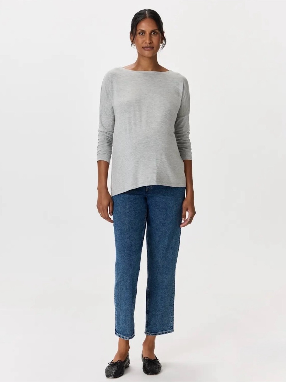 Quince Heather Grey Bamboo Jersey Maternity Long Sleeve Boxy Tee Size Medium